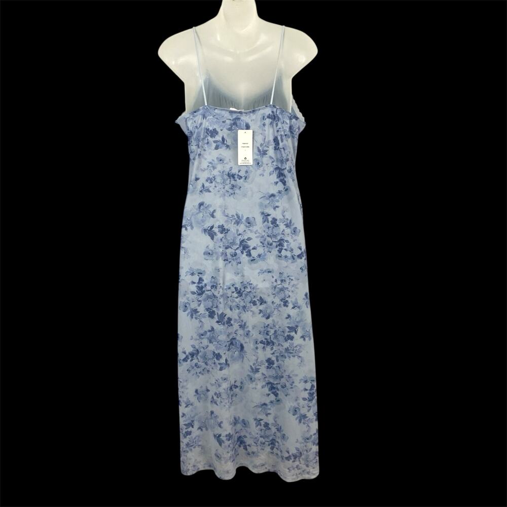 Pink‎ Rose Babydoll Floral Slip Dress L Light Blue Lace Milkmaid Cottagecore NWT - Picture 2 of 10